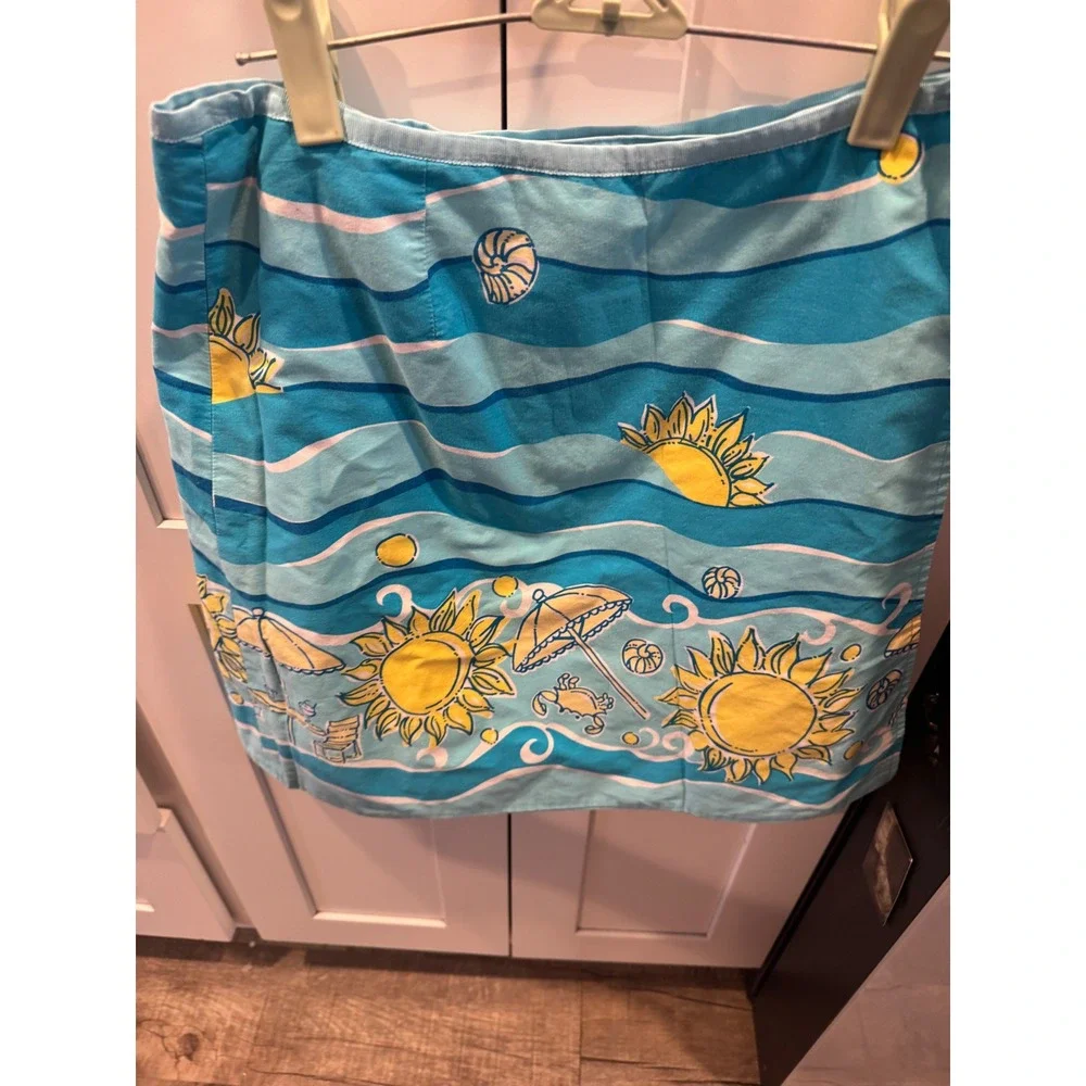 Lilly Pulitzer Vintage Beach Sun Umbrella Shell Print Cotton‎ Mini Skirt Blue 4
